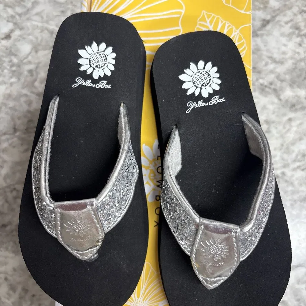 Yellow Box Flip Flops Kids 12M Destilly2 Silver Sparkle New With Box